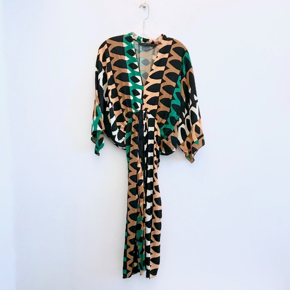ZARA Printed Draped Kaftan Dress Safari Geo Kimono - Picture 2 of 8